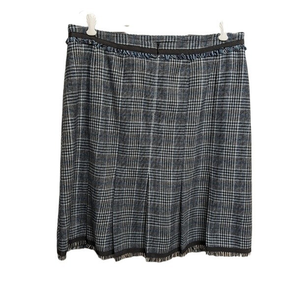 Sigrid Olsen Skirt Women Size 14 Wool Blend Plaid Fringe Trim Pleated - Picture 2 of 7